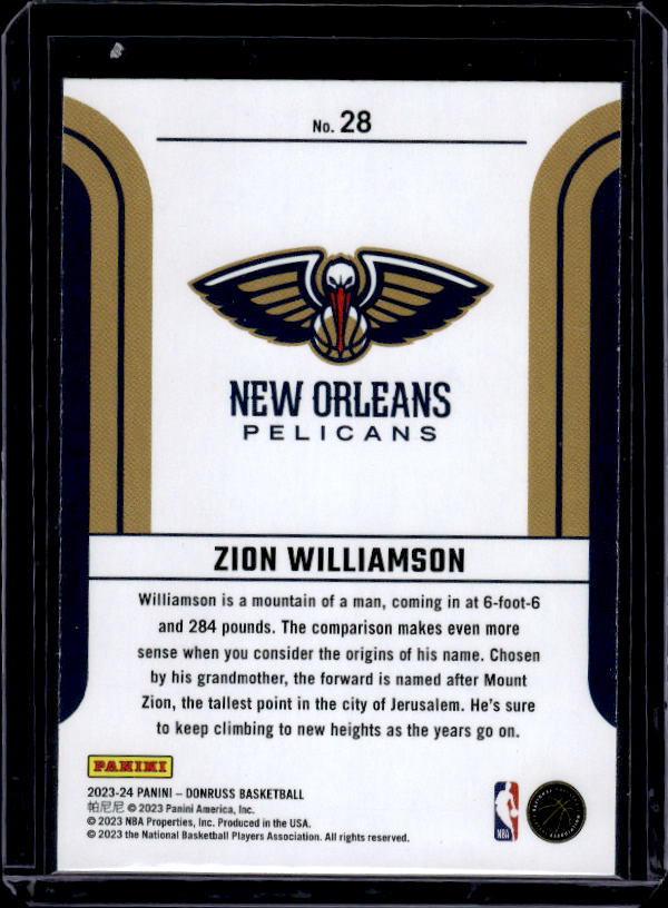 2023-24 Donruss #28 Zion Williamson Franchise Features