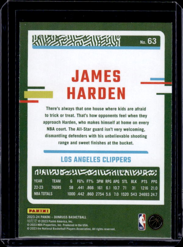 2023-24 Donruss #63 James Harden Green Laser Holo