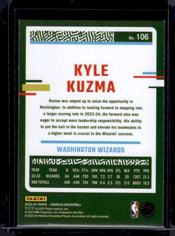 2023-24 Donruss #106 Kyle Kuzma Green Laser Holo