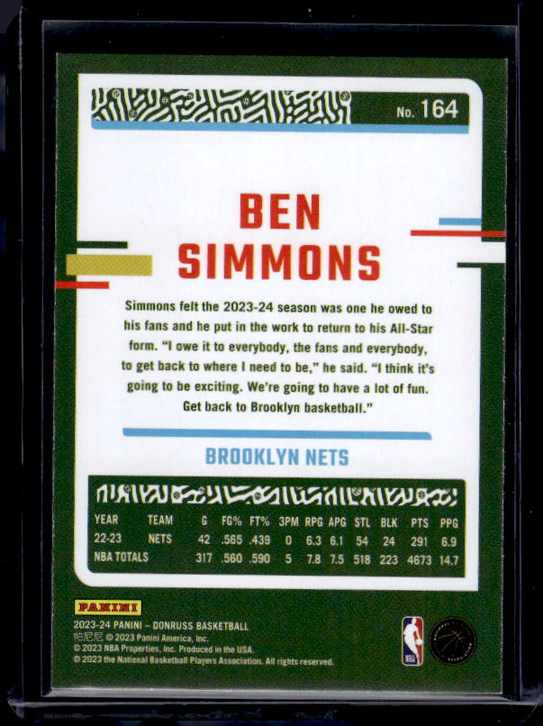 2023-24 Donruss #164 Ben Simmons Green Laser Holo