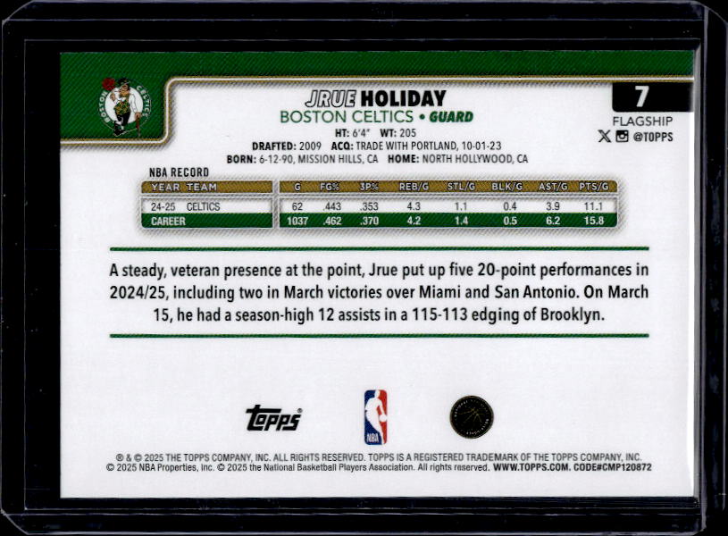 2025-26 Topps #7 Jrue Holiday Rainbow Foilboard