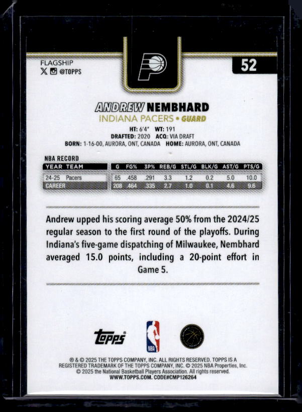 2025-26 Topps #52 Andrew Nembhard Blackout