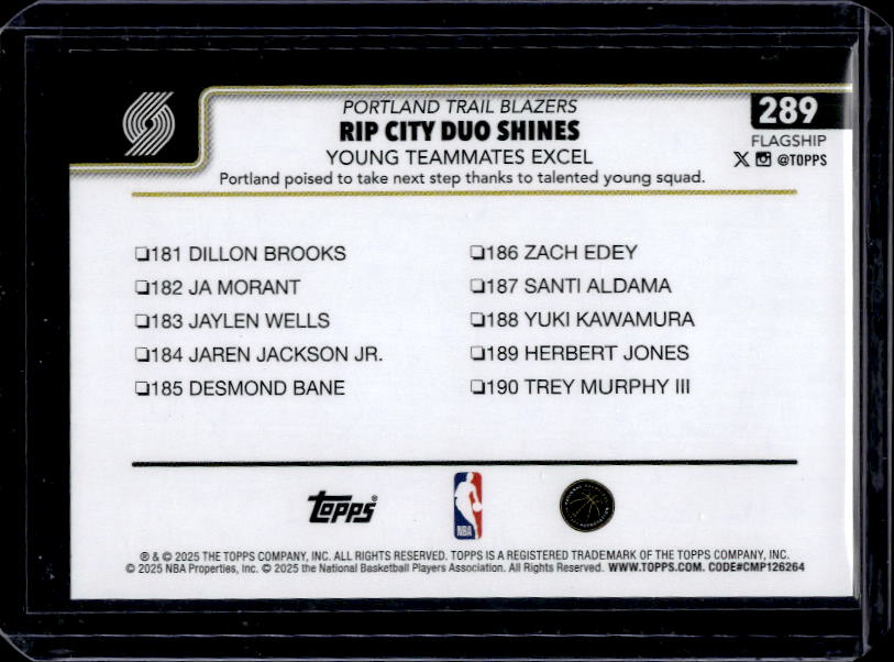 2025-26 Topps #289 Rip City Duo Shines: Young Teammates Excel Blackout