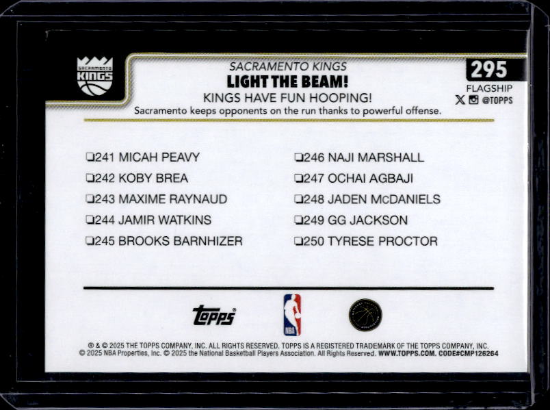 2025-26 Topps #295 Light The Beam!: Kings Have Fun Hooping! Blackout