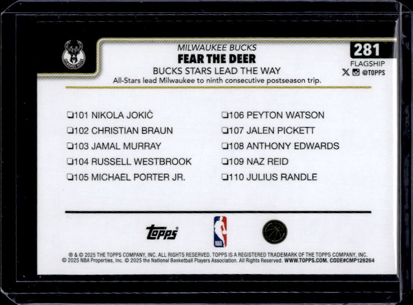 2025-26 Topps #281 Fear the Deer: Bucks Stars Lead the Way Blackout