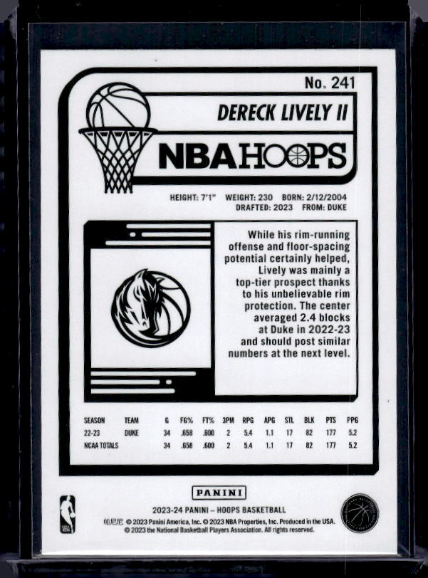 2023-24 Hoops #241 Dereck Lively II