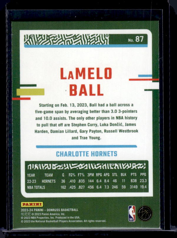 2023-24 Donruss #87 LaMelo Ball Green Laser Holo