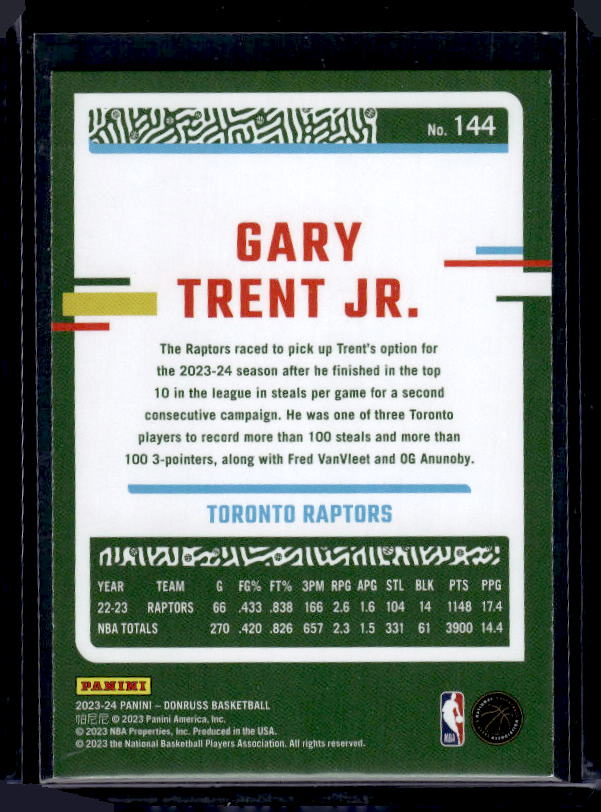 2023-24 Donruss #144 Gary Trent Jr. Green Laser Holo