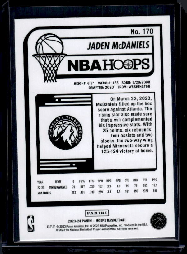 2023-24 Hoops #170 Jaden McDaniels