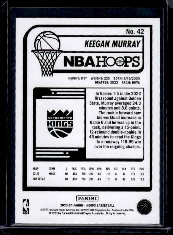 2023-24 Hoops #42 Keegan Murray