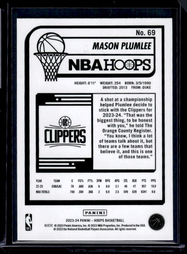 2023-24 Hoops #69 Mason Plumlee