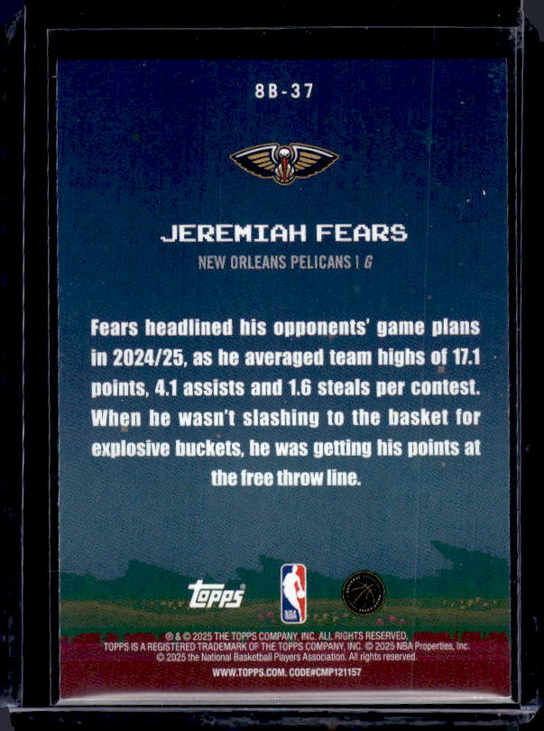 2025-26 Topps #8B-37 Jeremiah Fears 8-Bit Ballers