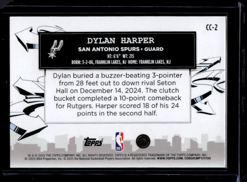 2025-26 Topps #CC-2 Dylan Harper Clutch City Prospects