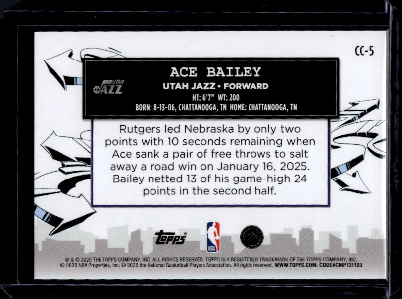 2025-26 Topps #CC-5 Ace Bailey Clutch City Prospects