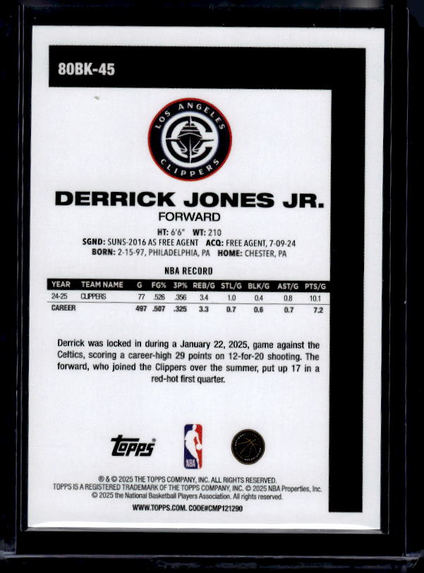 2025-26 Topps #80BK-45 Derrick Jones Jr. 1980-81 Topps Basketball