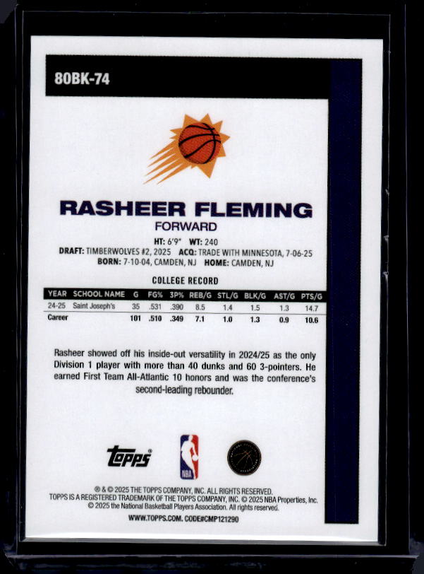 2025-26 Topps #80BK-74 Rasheer Fleming 1980-81 Topps Basketball