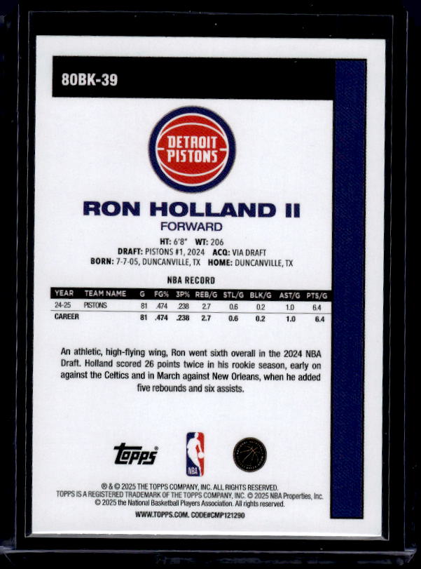 2025-26 Topps #80BK-39 Ron Holland II 1980-81 Topps Basketball
