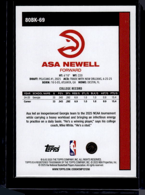 2025-26 Topps #80BK-69 Asa Newell 1980-81 Topps Basketball