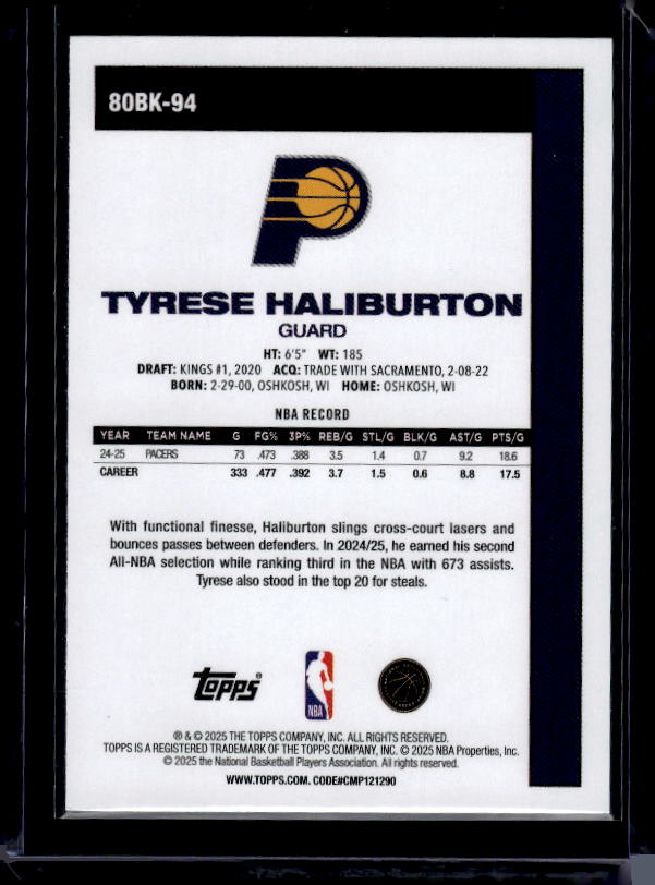 2025-26 Topps #80BK-94 Tyrese Haliburton 1980-81 Topps Basketball