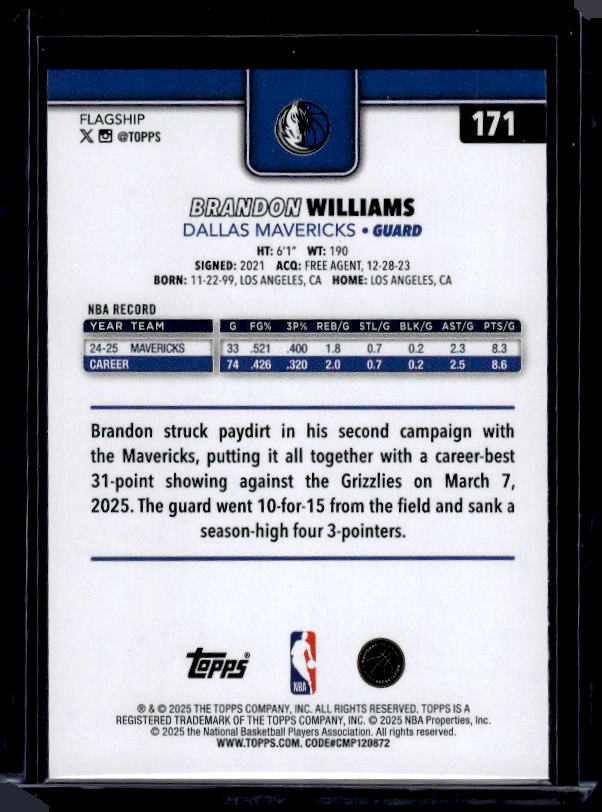 2025-26 Topps #171 Brandon Williams Season Tip Off