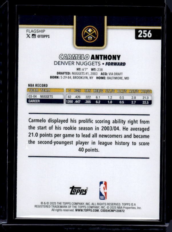 2025-26 Topps #256 Carmelo Anthony Season Tip Off