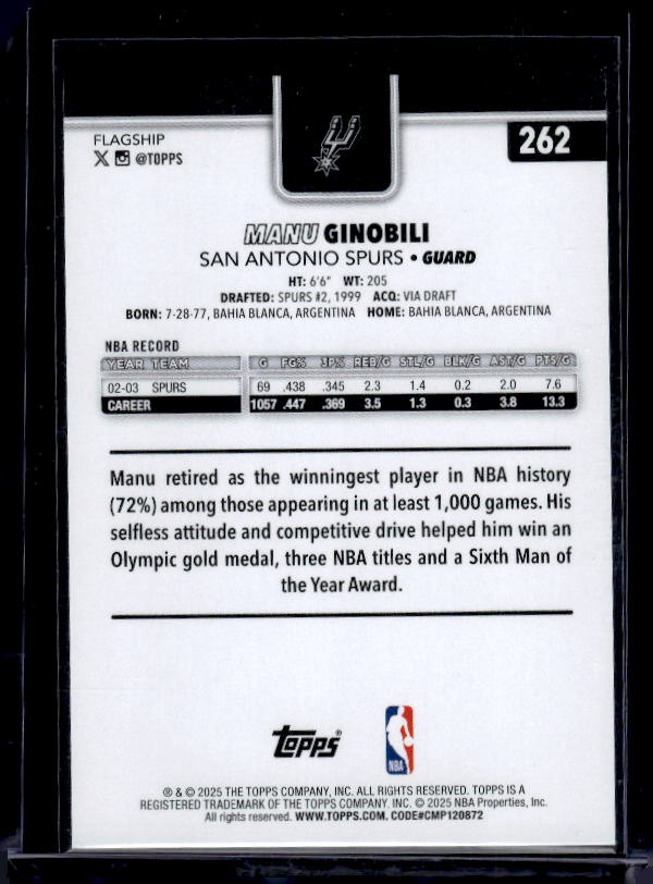 2025-26 Topps #262 Manu Ginobili Season Tip Off