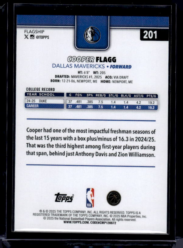 2025-26 Topps #201 Cooper Flagg