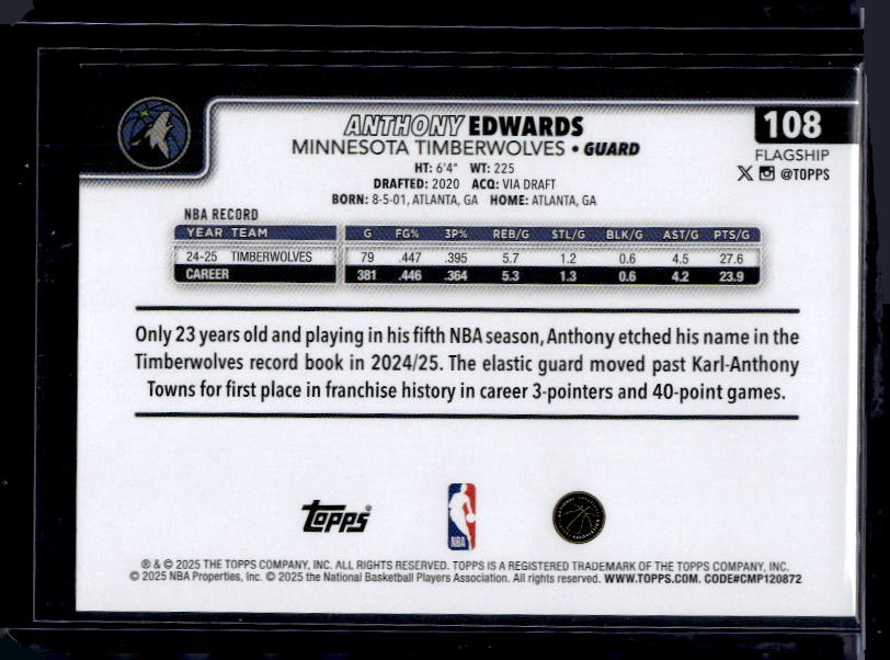 2025-26 Topps #108 Anthony Edwards