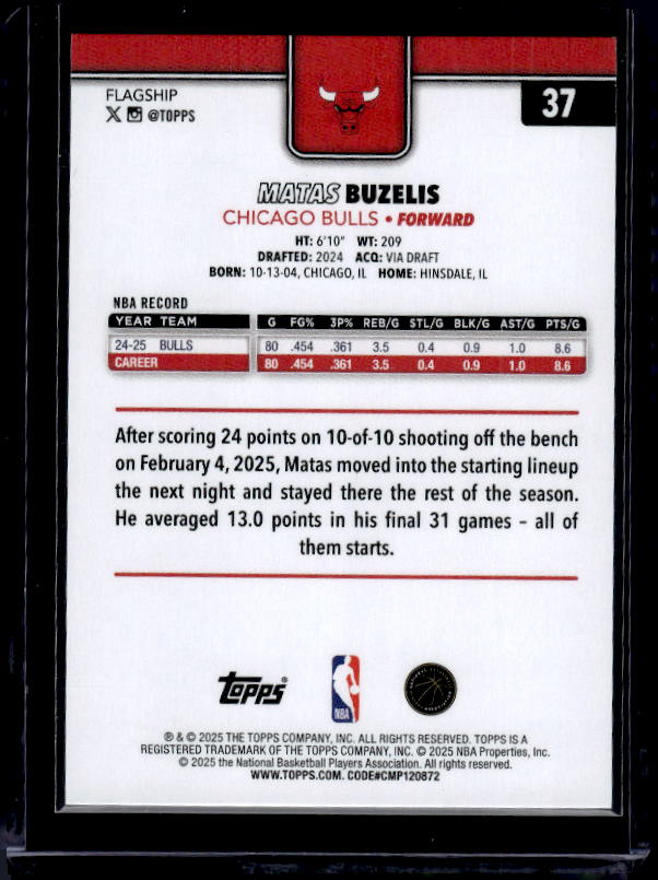 2025-26 Topps #37 Matas Buzelis