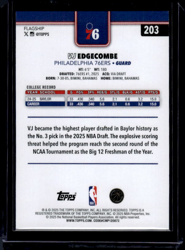2025-26 Topps #203 VJ Edgecombe