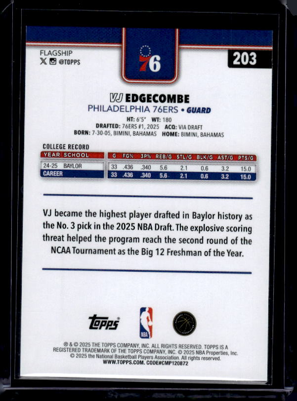 2025-26 Topps #203 VJ Edgecombe