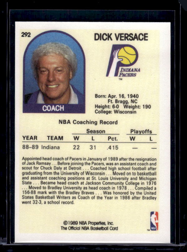 1989-90 Hoops #292 Dick Versace