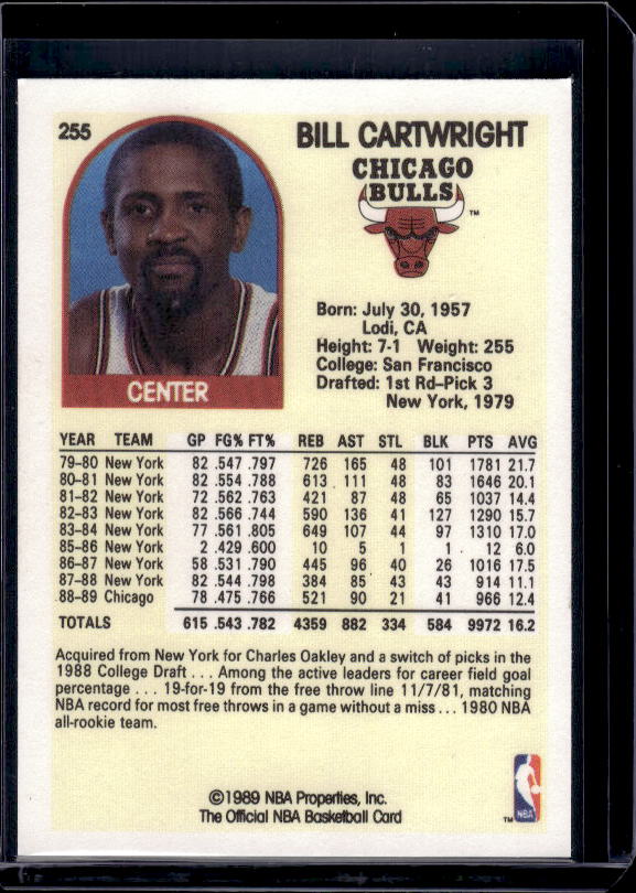 1989-90 Hoops #255 Bill Cartwright