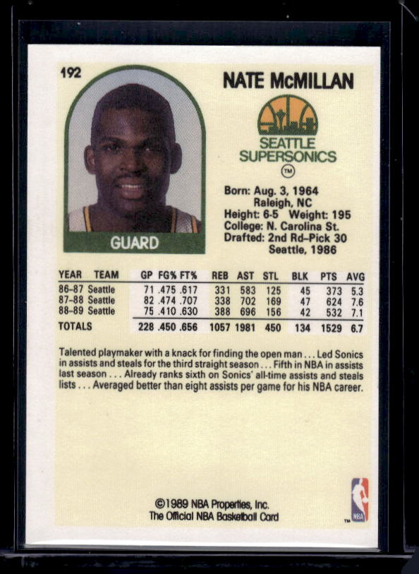 1989-90 Hoops #192 Nate McMillan