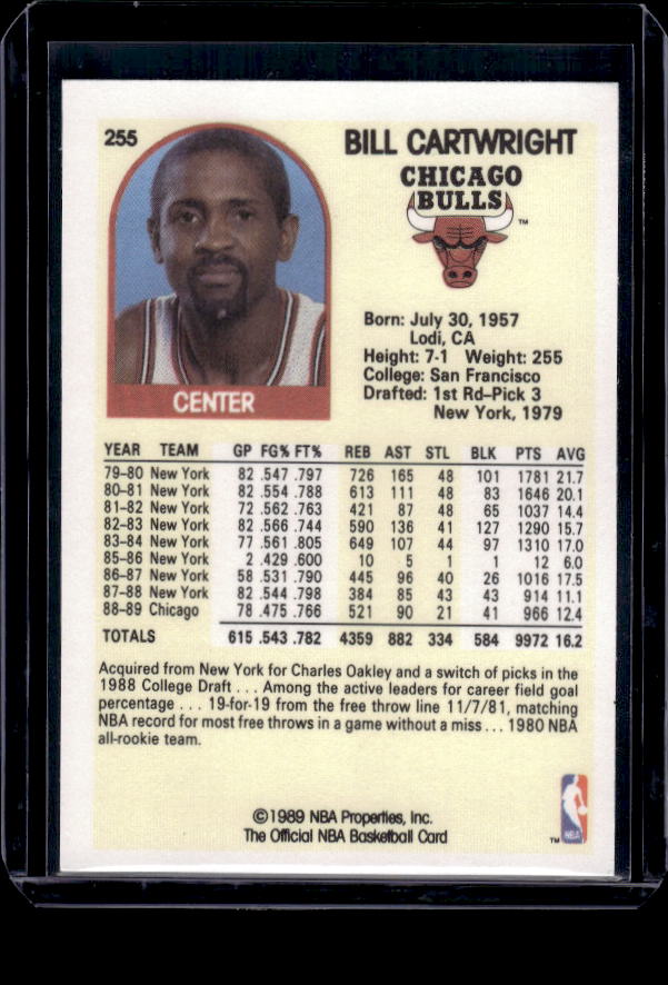 1989-90 Hoops #255 Bill Cartwright