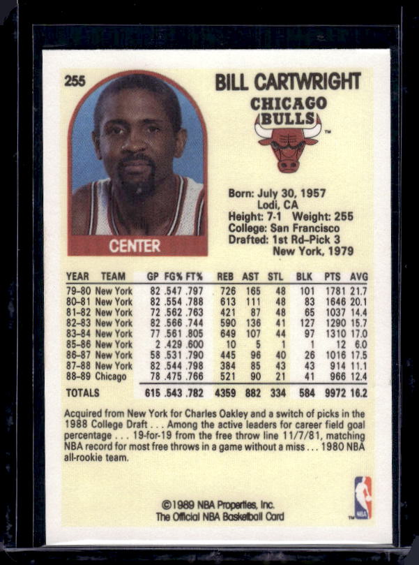 1989-90 Hoops #255 Bill Cartwright