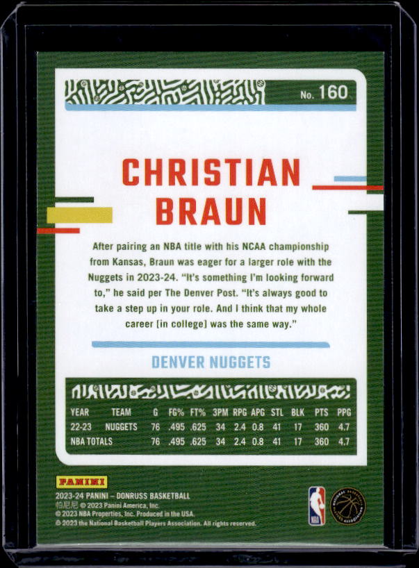 2023-24 Donruss #160 Christian Braun