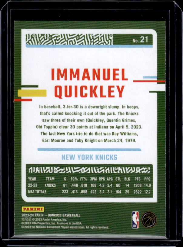 2023-24 Donruss #21 Immanuel Quickley