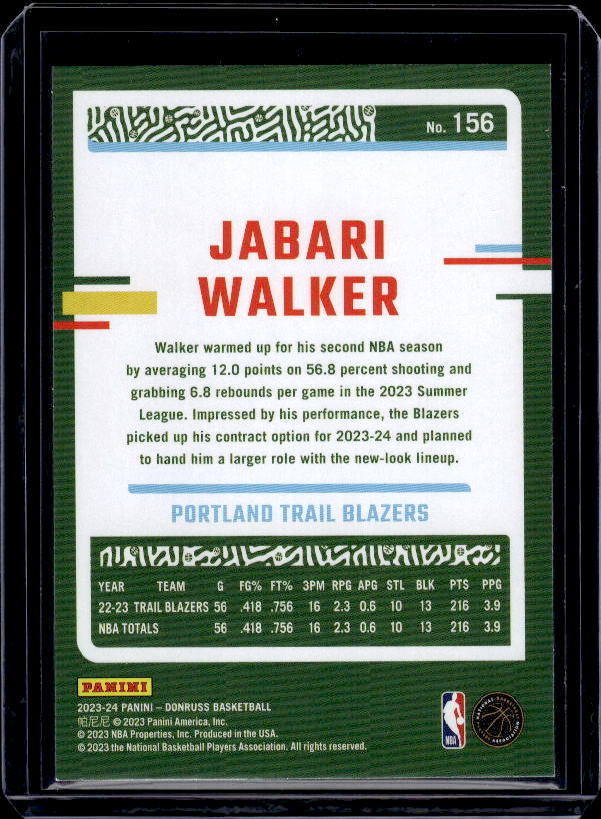 2023-24 Donruss #156 Jabari Walker