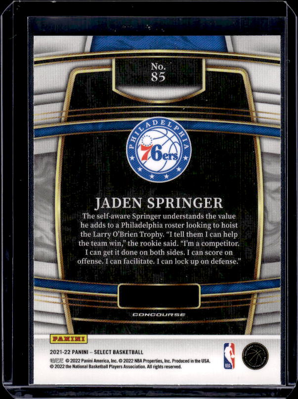 2021-22 Panini Select #85 Jaden Springer Blue (Retail Base)