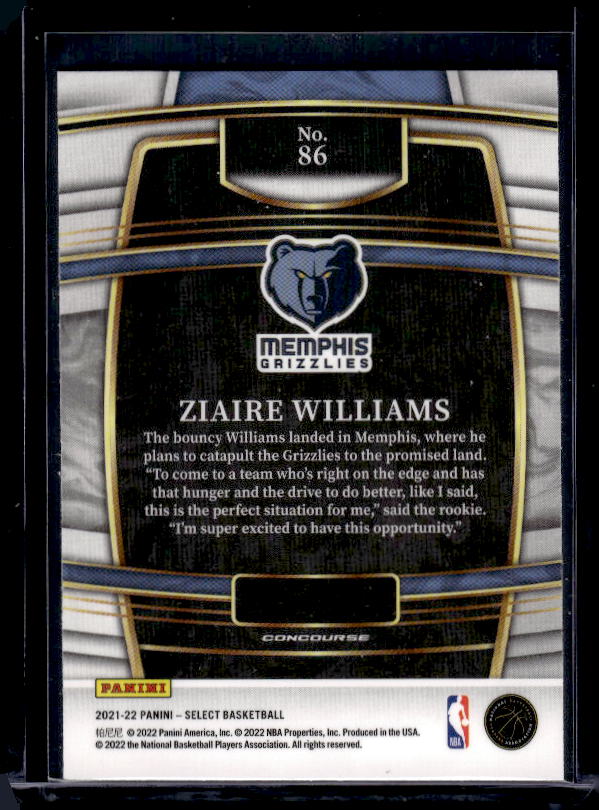 2021-22 Panini Select #86 Ziaire Williams Blue (Retail Base)