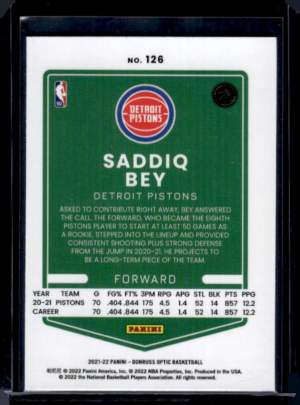 2021-22 Donruss Optic #126 Saddiq Bey