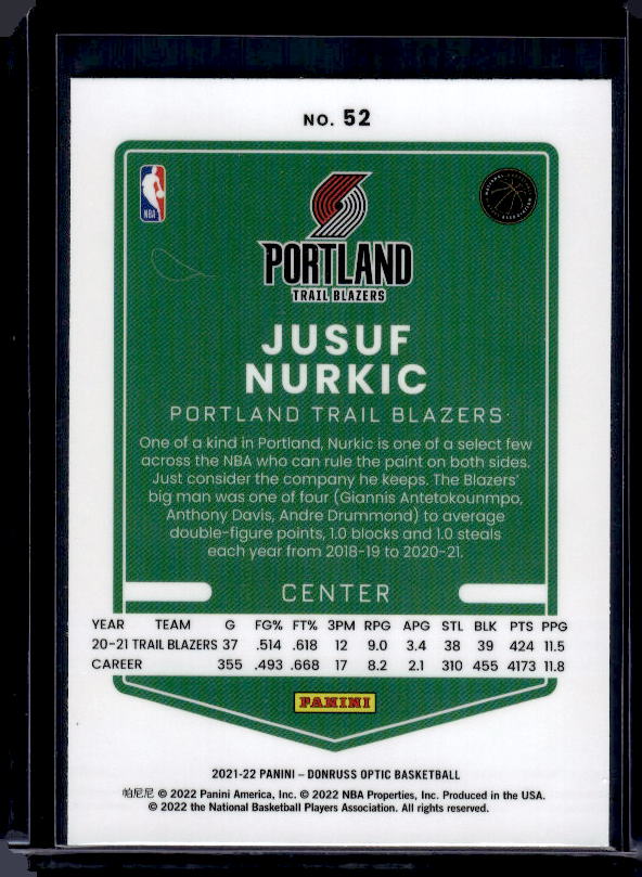 2021-22 Donruss Optic #52 Jusuf Nurkic