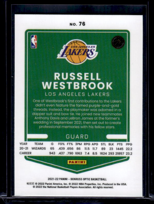 2021-22 Donruss Optic #76 Russell Westbrook