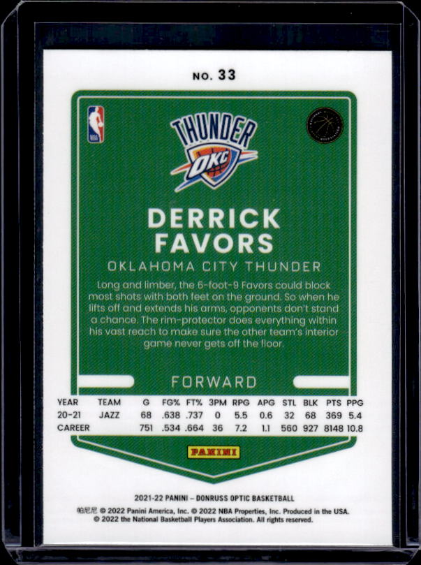 2021-22 Donruss Optic #33 Derrick Favors