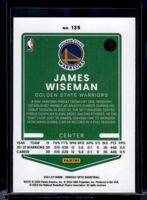 2021-22 Donruss Optic #135 James Wiseman