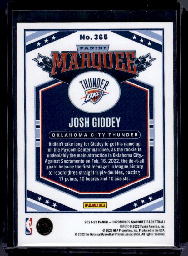 2021-22 Panini Chronicles #365 Josh Giddey