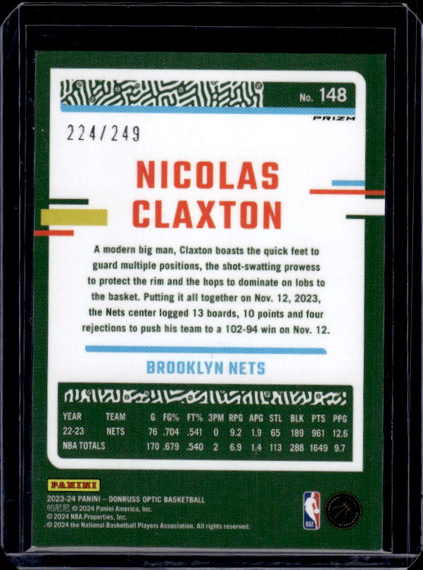 2023-24 Donruss Optic #148 Nicolas Claxton Blue Seismic #/249
