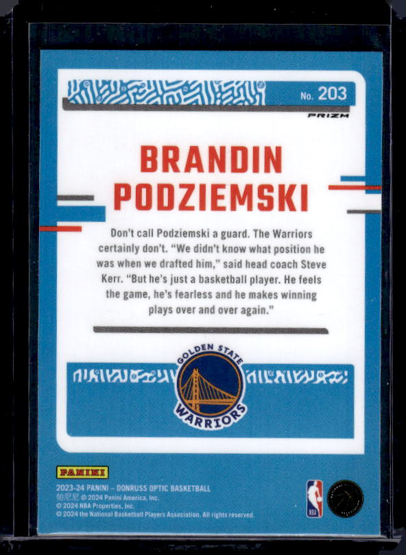 2023-24 Donruss Optic #203 Brandin Podziemski Hyper Pink
