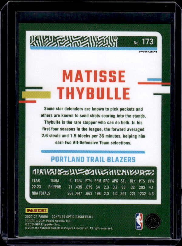 2023-24 Donruss Optic #173 Matisse Thybulle Hyper Pink